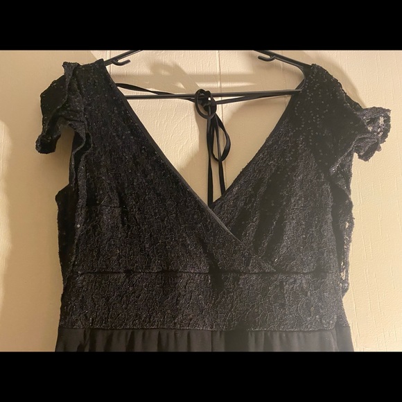 Chaps - Black Sequin Flutter Sleeve Jumpsuit - Size 8 - Picture 5 of 7